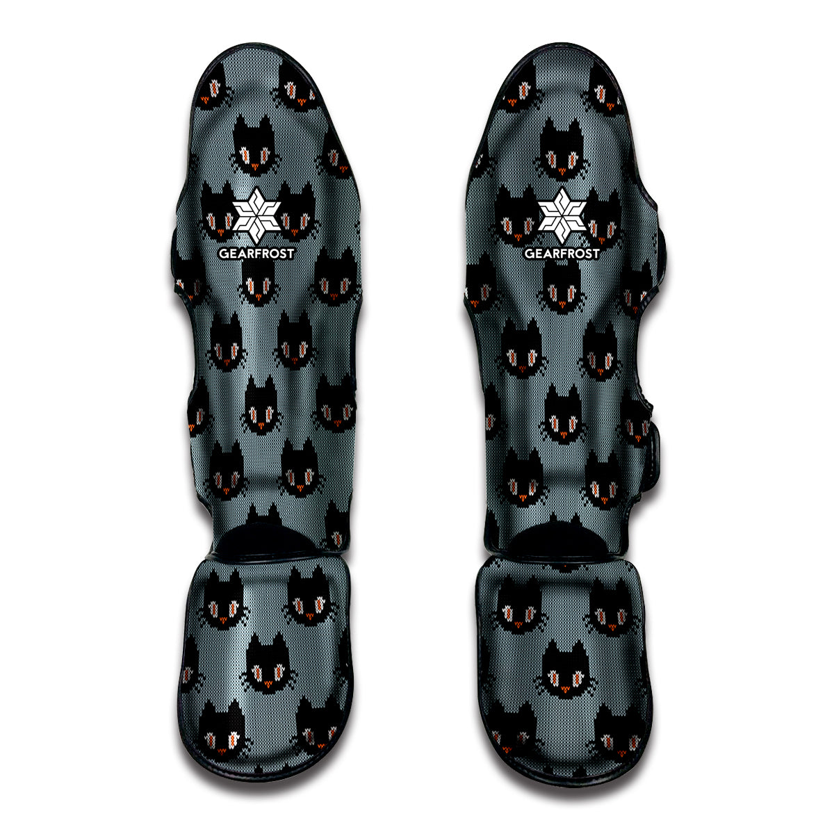 Black Cat Knitted Pattern Print Muay Thai Shin Guard