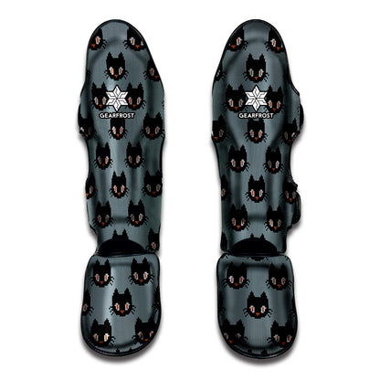 Black Cat Knitted Pattern Print Muay Thai Shin Guard