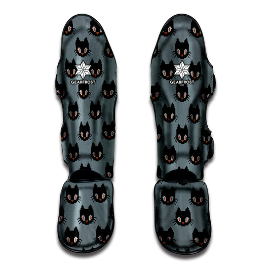 Black Cat Knitted Pattern Print Muay Thai Shin Guard