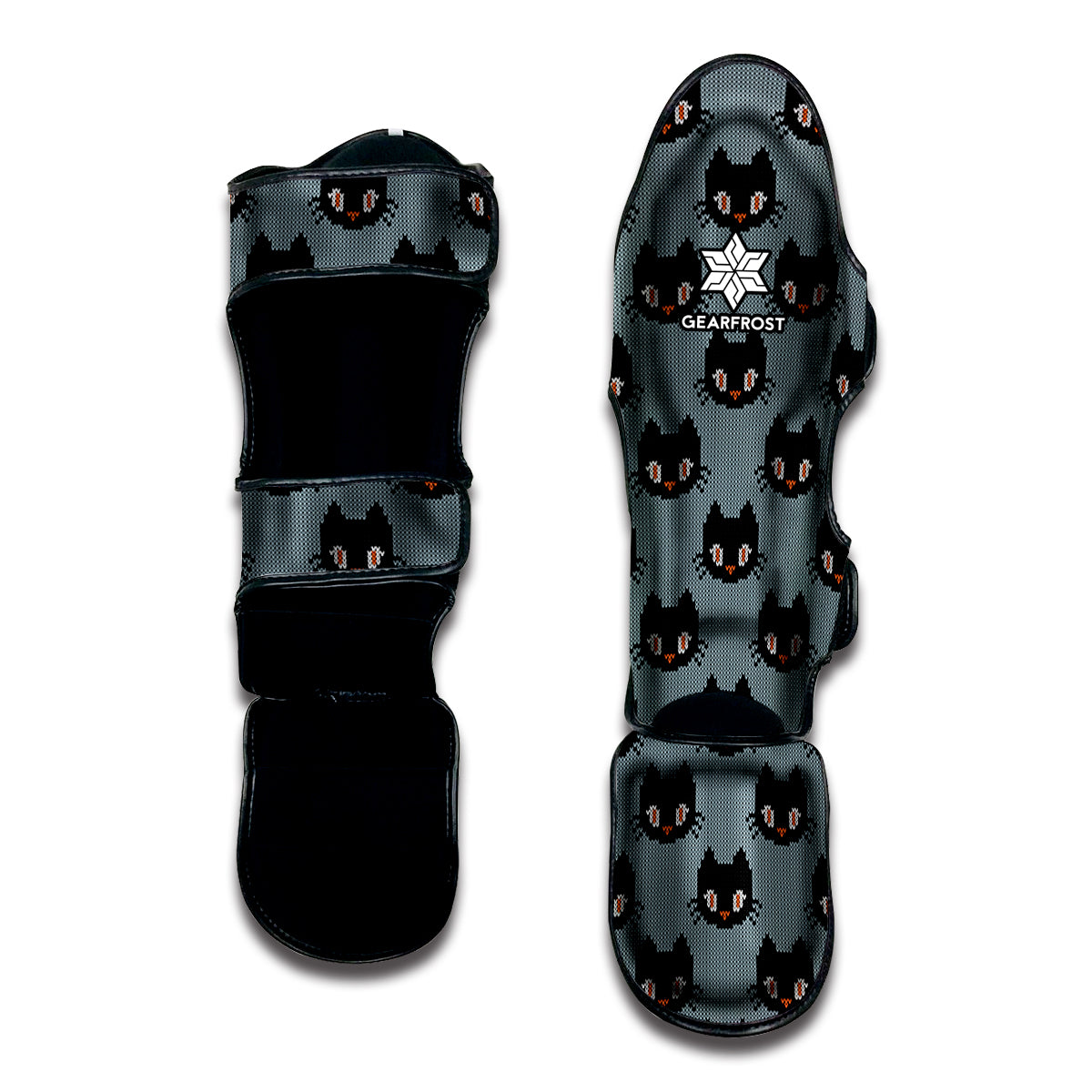 Black Cat Knitted Pattern Print Muay Thai Shin Guard