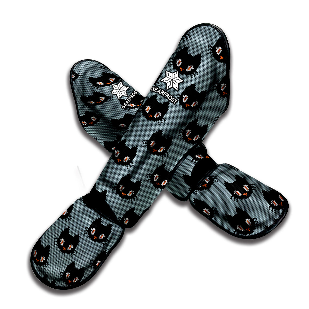 Black Cat Knitted Pattern Print Muay Thai Shin Guard