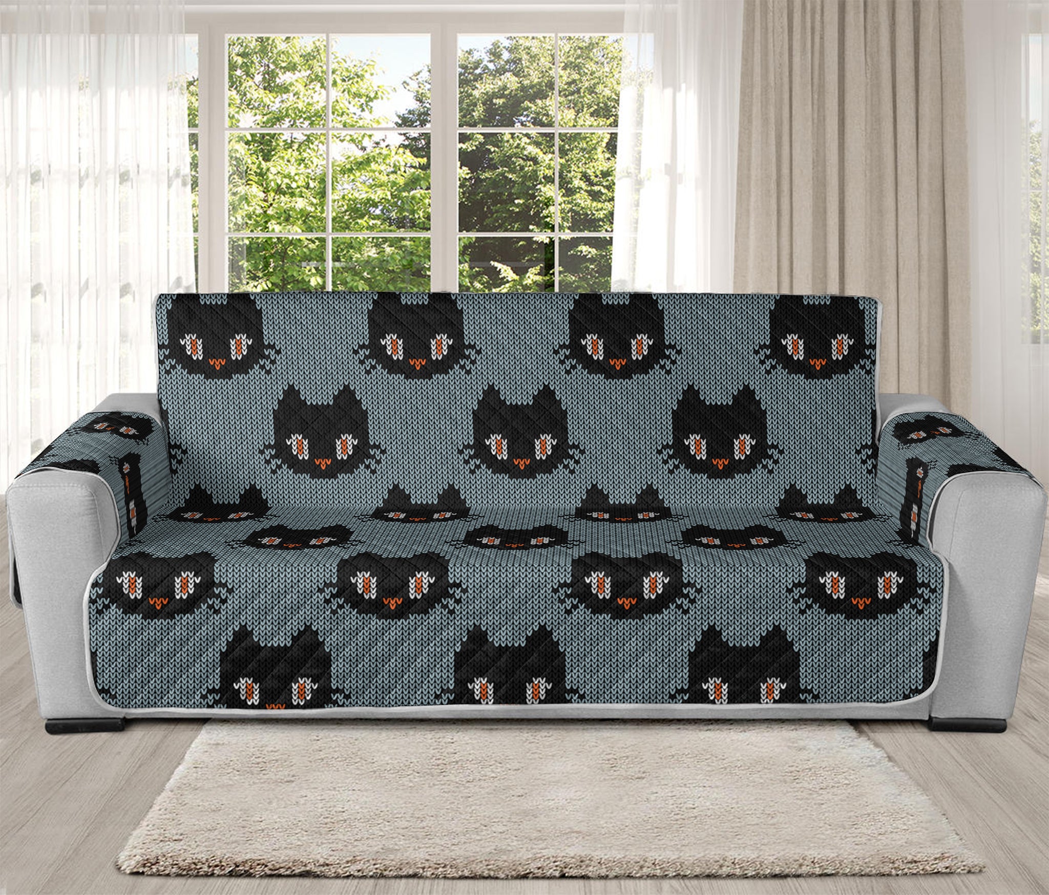 Black Cat Knitted Pattern Print Oversized Sofa Protector