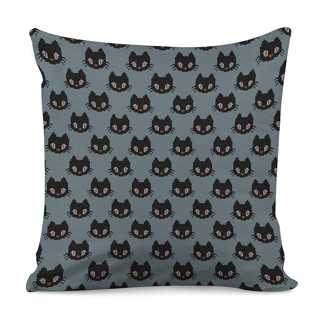 Black Cat Knitted Pattern Print Pillow Cover