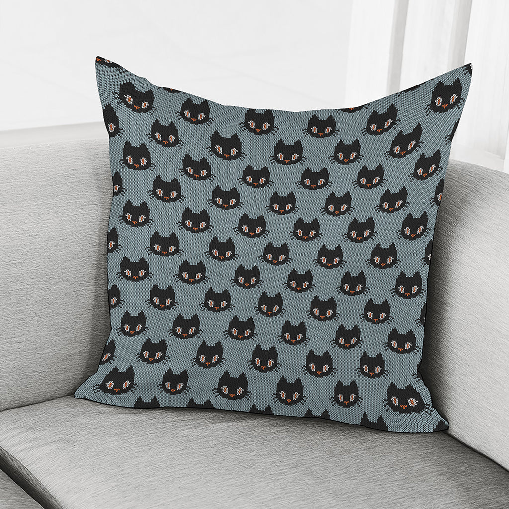 Black Cat Knitted Pattern Print Pillow Cover