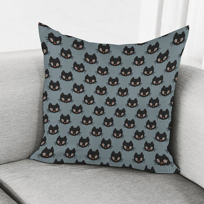 Black Cat Knitted Pattern Print Pillow Cover
