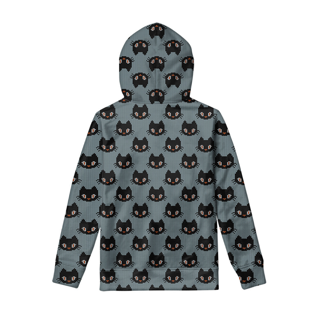 Black Cat Knitted Pattern Print Pullover Hoodie