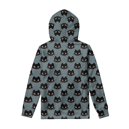 Black Cat Knitted Pattern Print Pullover Hoodie