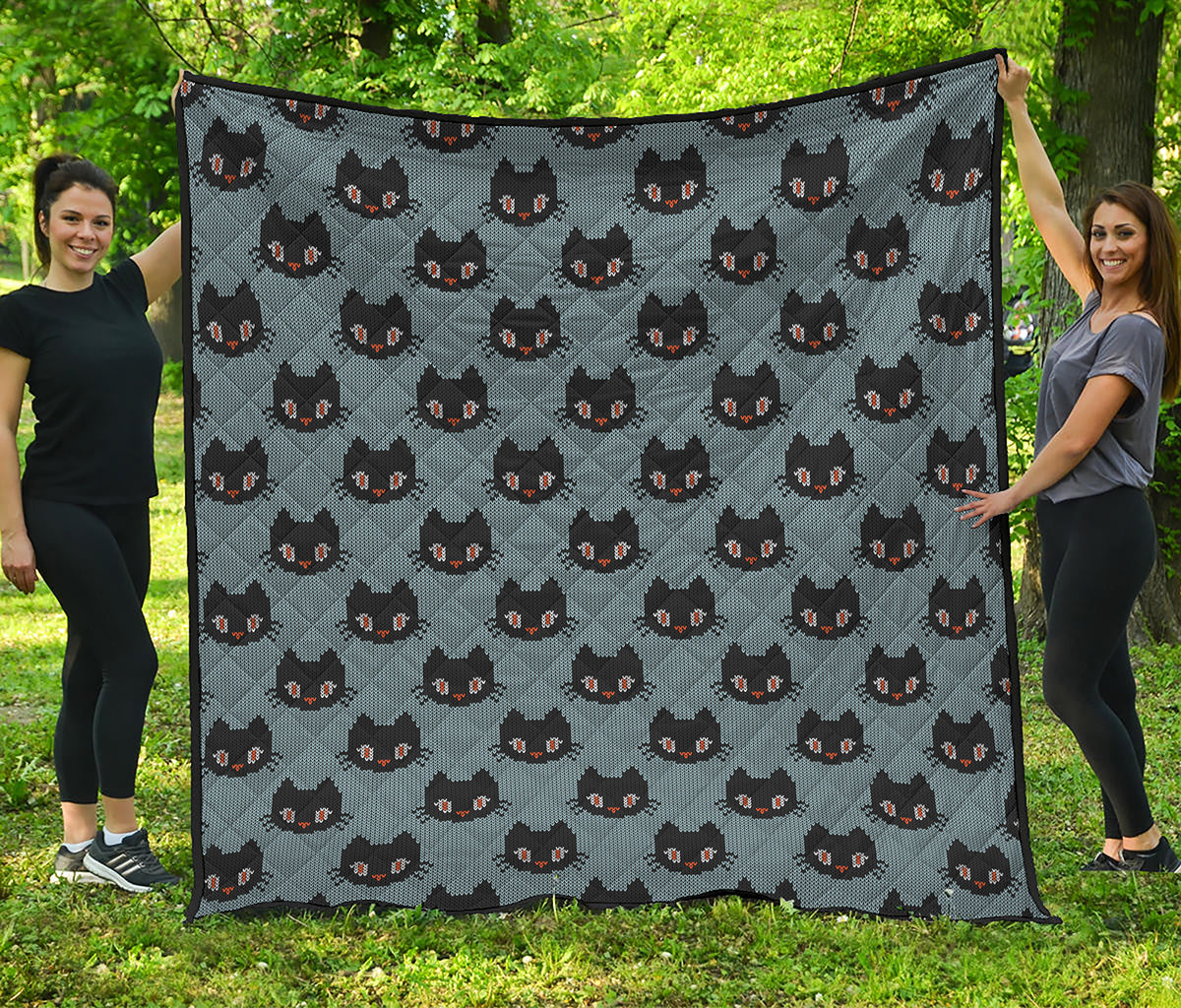 Black Cat Knitted Pattern Print Quilt