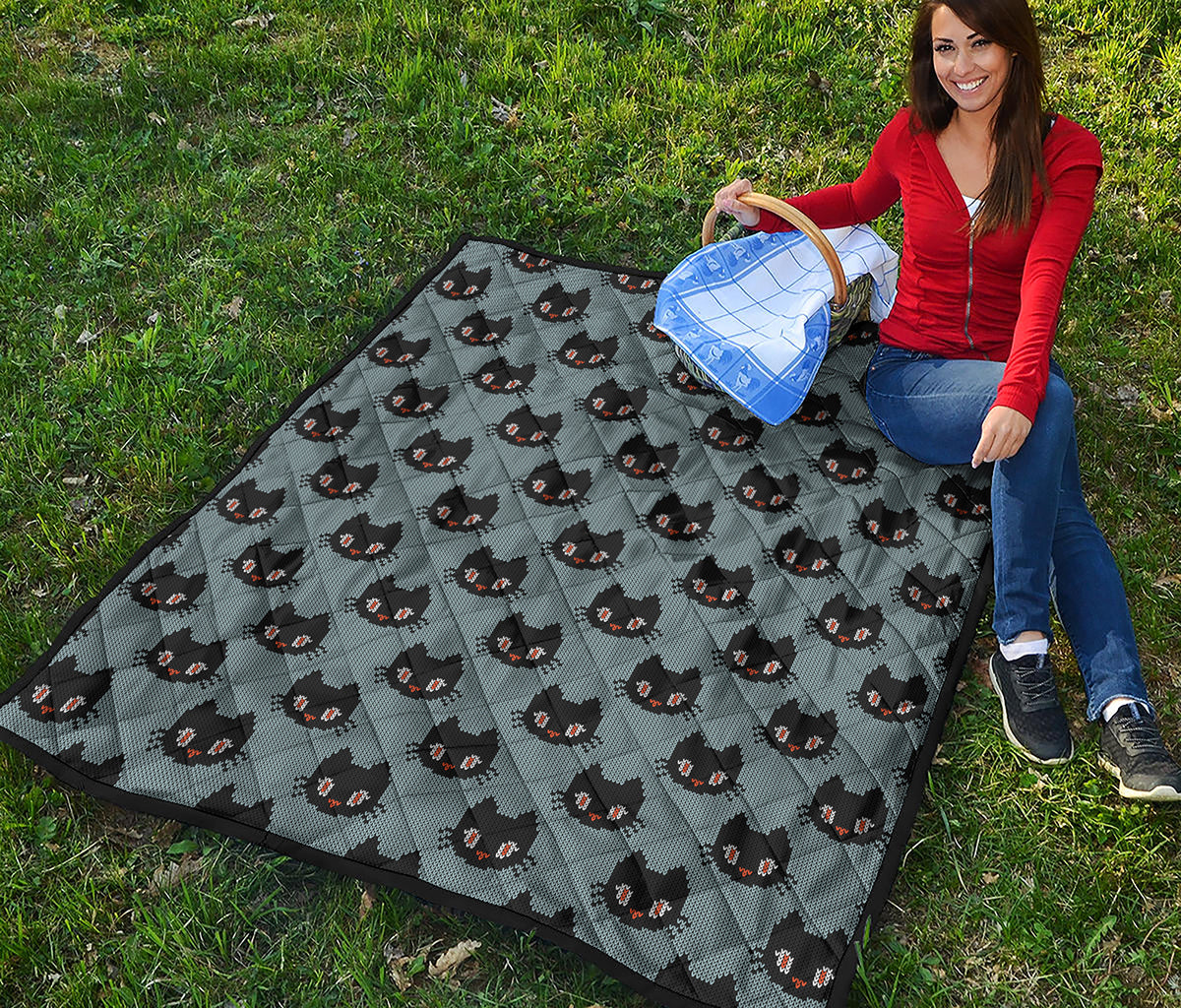 Black Cat Knitted Pattern Print Quilt