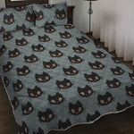 Black Cat Knitted Pattern Print Quilt Bed Set