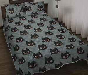 Black Cat Knitted Pattern Print Quilt Bed Set