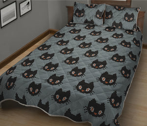 Black Cat Knitted Pattern Print Quilt Bed Set