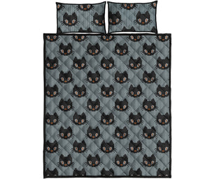 Black Cat Knitted Pattern Print Quilt Bed Set