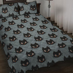 Black Cat Knitted Pattern Print Quilt Bed Set