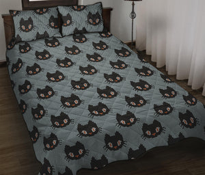 Black Cat Knitted Pattern Print Quilt Bed Set