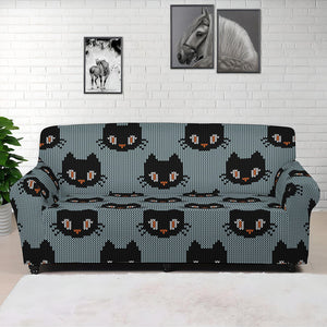 Black Cat Knitted Pattern Print Sofa Cover