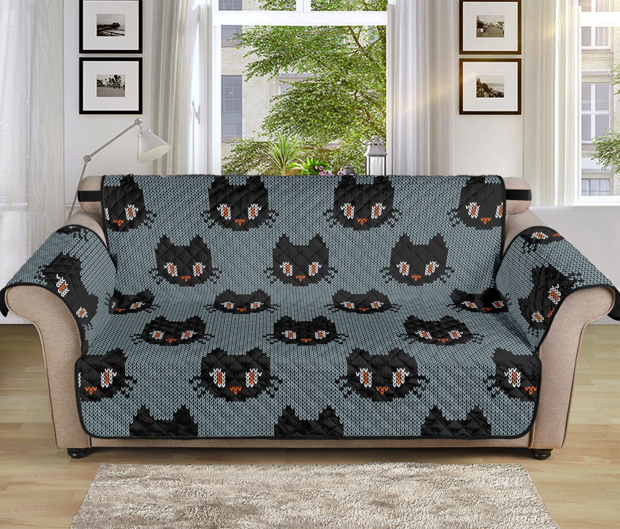 Black Cat Knitted Pattern Print Sofa Protector