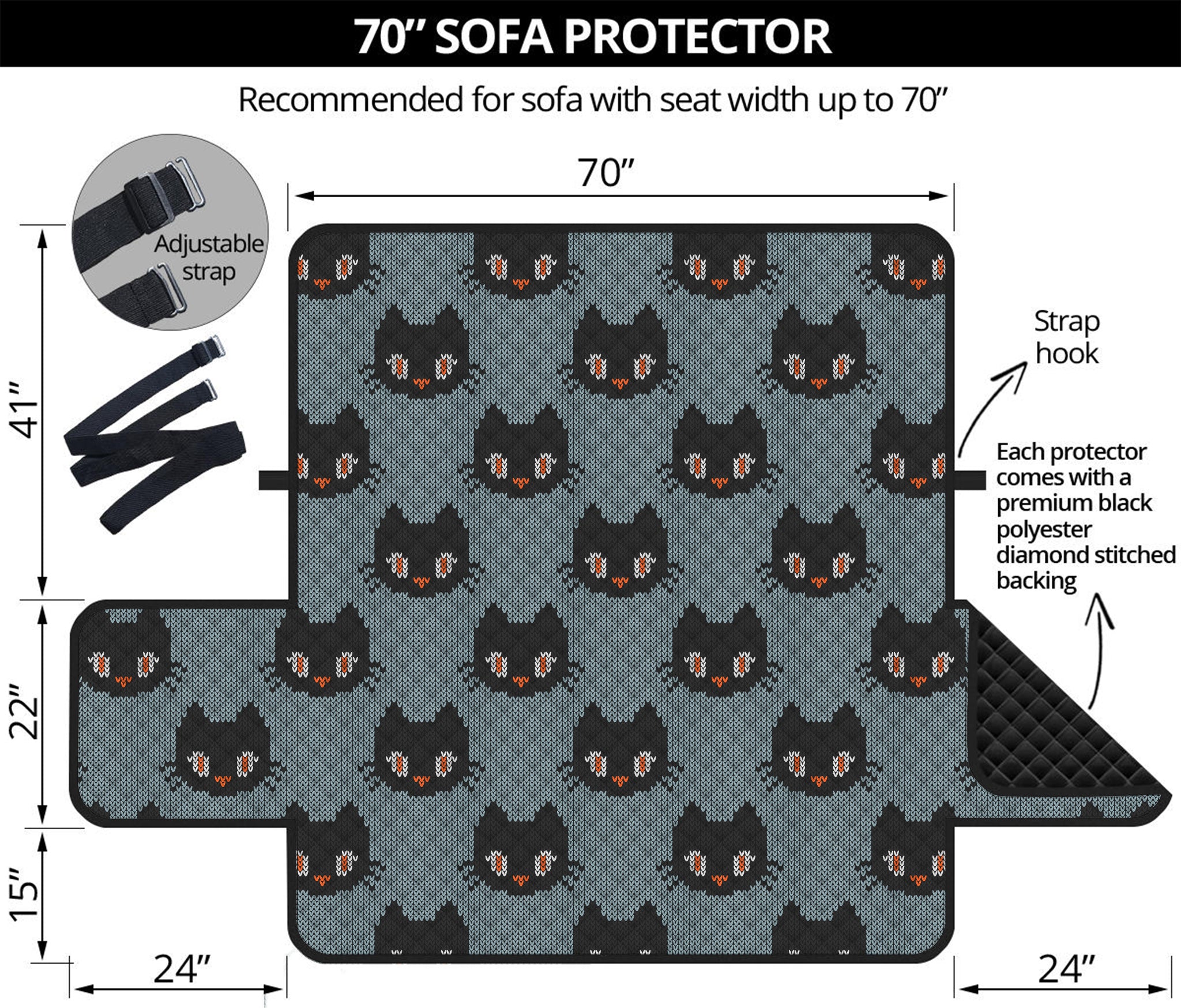 Black Cat Knitted Pattern Print Sofa Protector