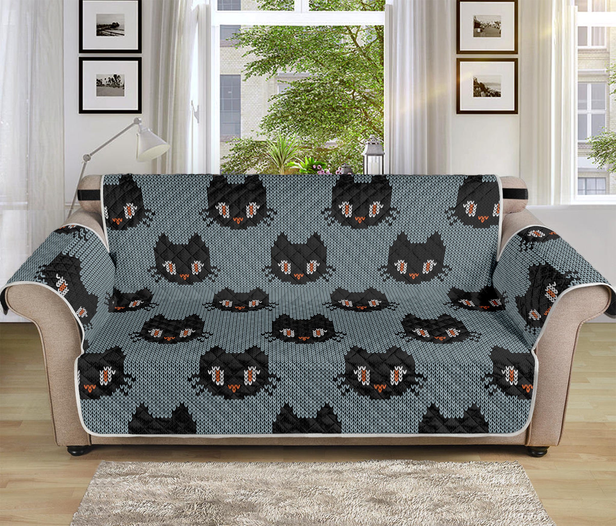 Black Cat Knitted Pattern Print Sofa Protector