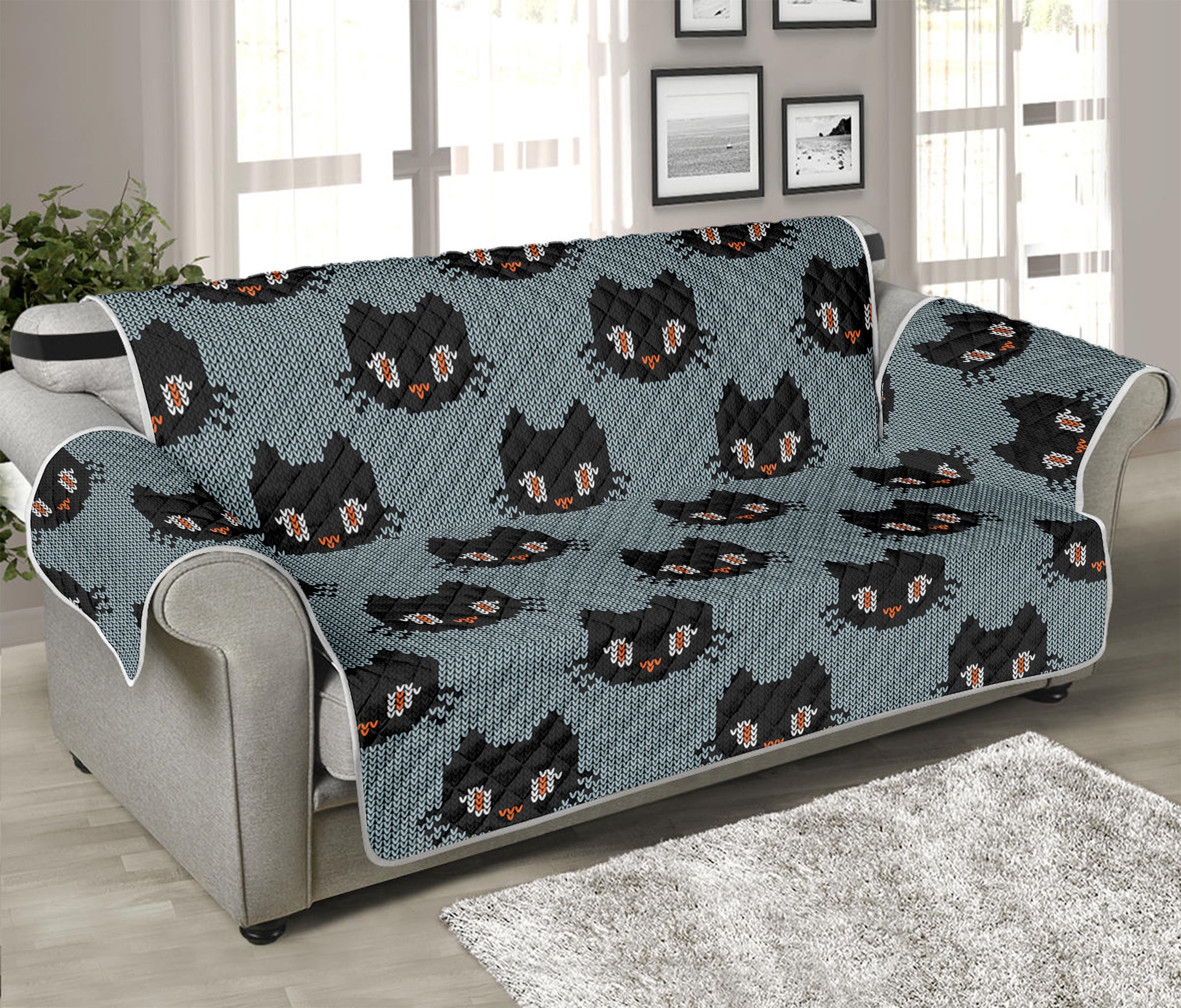 Black Cat Knitted Pattern Print Sofa Protector