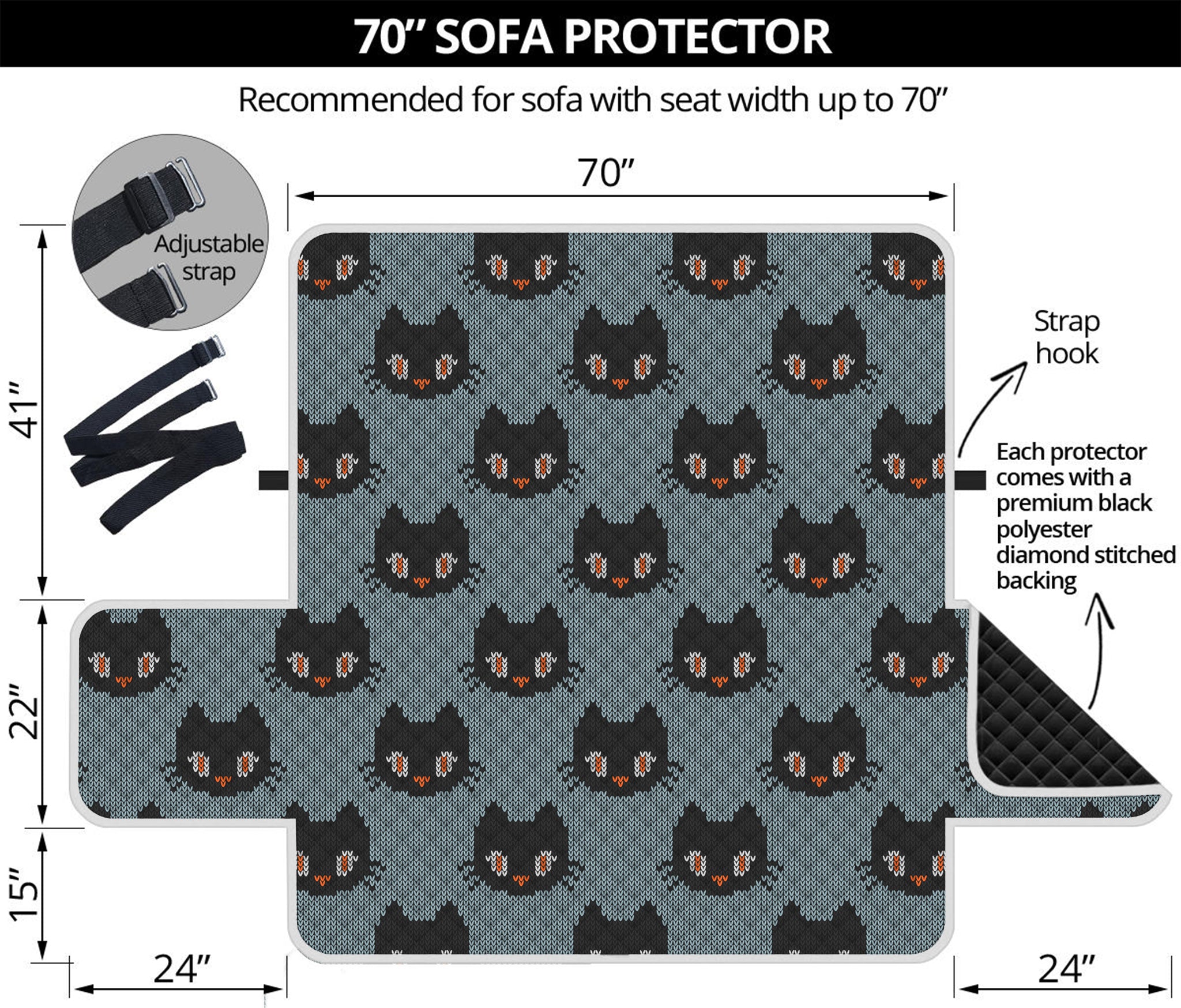 Black Cat Knitted Pattern Print Sofa Protector