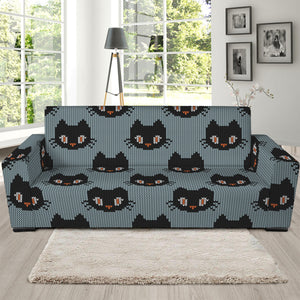 Black Cat Knitted Pattern Print Sofa Slipcover