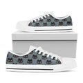 Black Cat Knitted Pattern Print White Low Top Sneakers