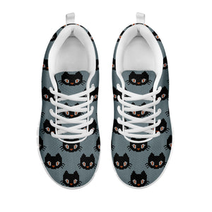 Black Cat Knitted Pattern Print White Sneakers