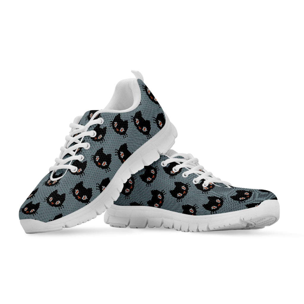 Black Cat Knitted Pattern Print White Sneakers