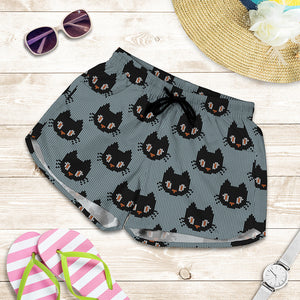 Black Cat Knitted Pattern Print Women's Shorts