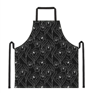 Black Cattleya Flower Pattern Print Apron