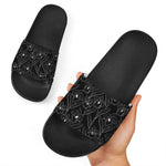 Black Cattleya Flower Pattern Print Black Slide Sandals