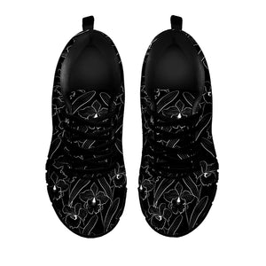 Black Cattleya Flower Pattern Print Black Sneakers