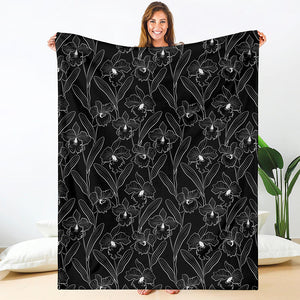 Black Cattleya Flower Pattern Print Blanket