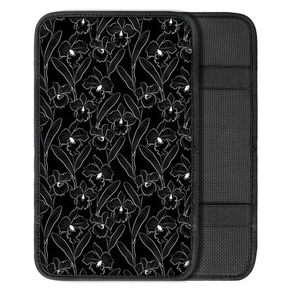Black Cattleya Flower Pattern Print Car Center Console Cover