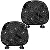 Black Cattleya Flower Pattern Print Car Headrest Covers