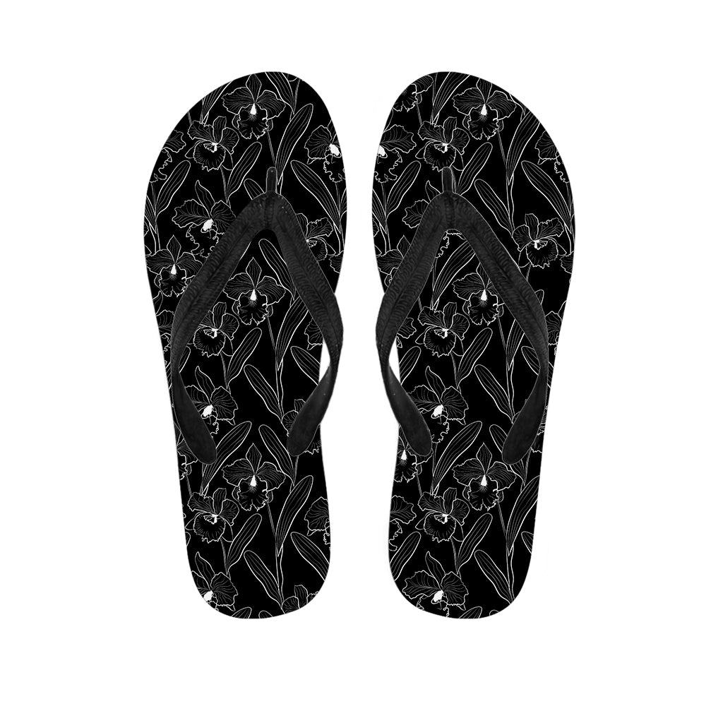 Black Cattleya Flower Pattern Print Flip Flops