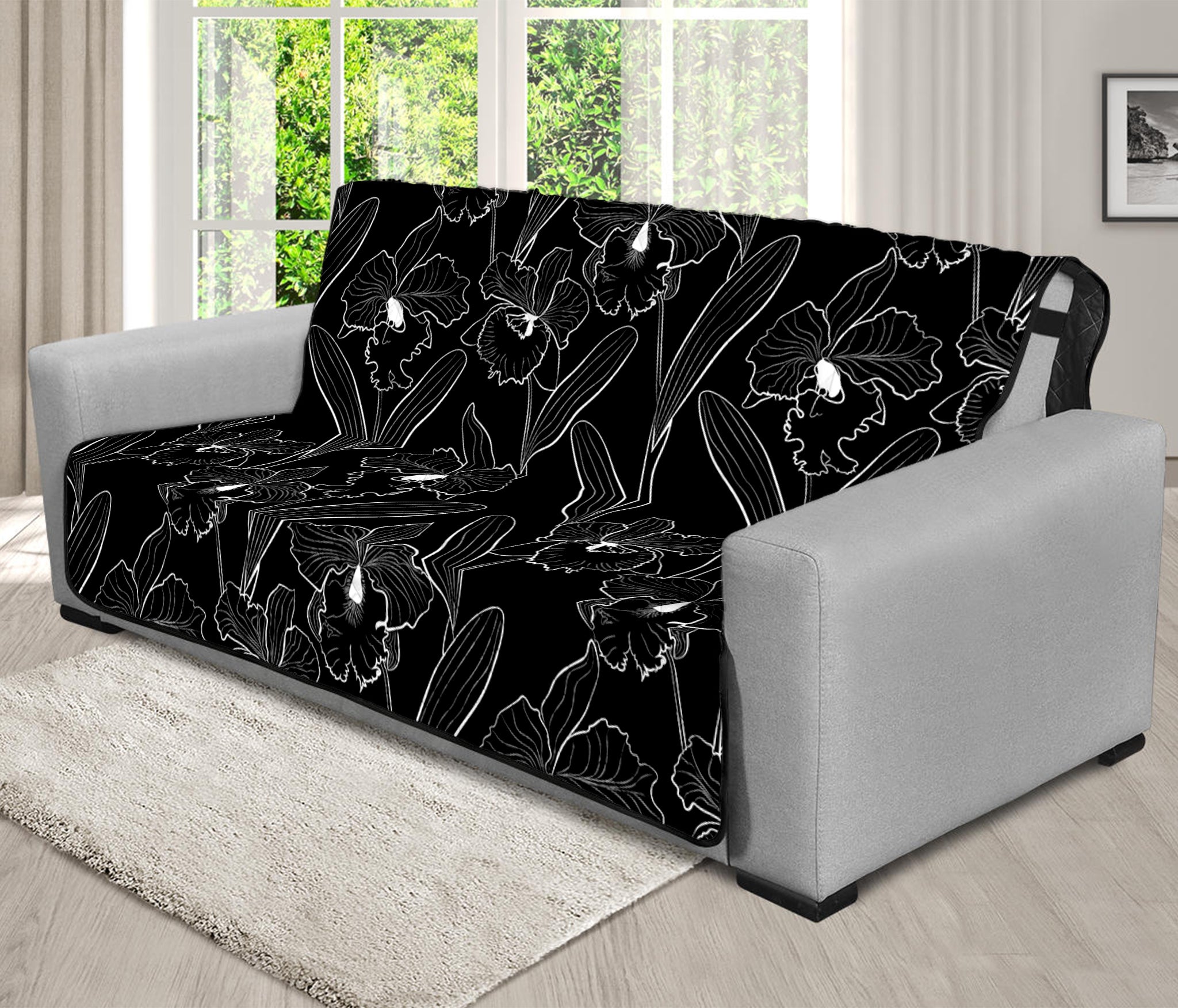 Black Cattleya Flower Pattern Print Futon Protector