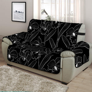 Black Cattleya Flower Pattern Print Half Sofa Protector