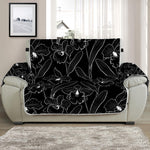 Black Cattleya Flower Pattern Print Half Sofa Protector