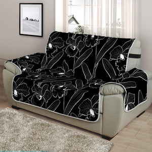 Black Cattleya Flower Pattern Print Half Sofa Protector