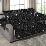 Black Cattleya Flower Pattern Print Loveseat Protector