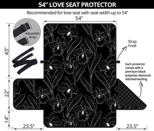 Black Cattleya Flower Pattern Print Loveseat Protector