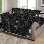 Black Cattleya Flower Pattern Print Loveseat Protector