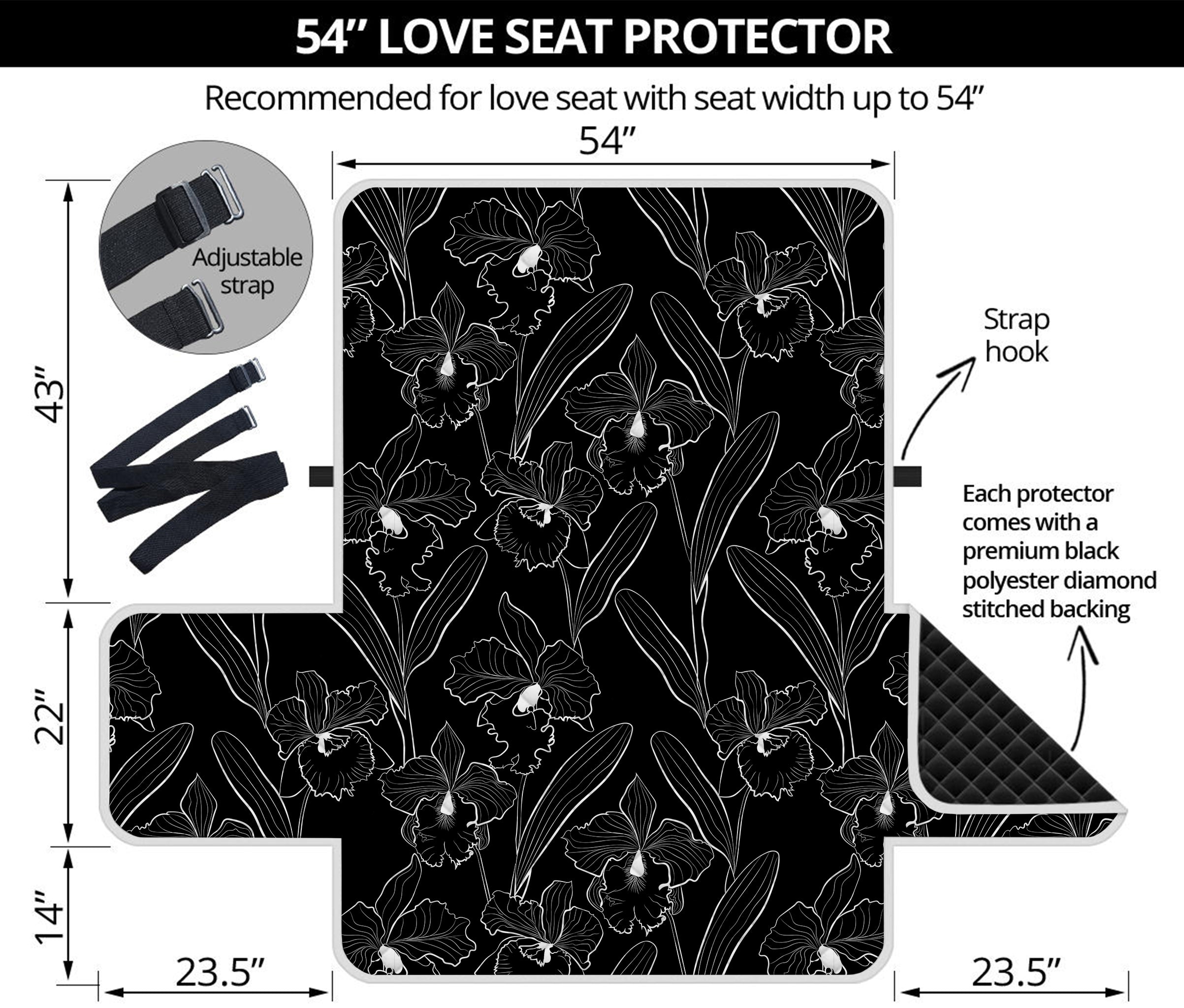 Black Cattleya Flower Pattern Print Loveseat Protector