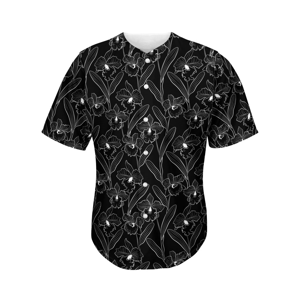 Black Cattleya Flower Pattern Print Men's Baseball Jersey