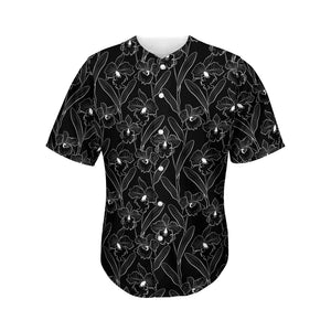 Black Cattleya Flower Pattern Print Men's Baseball Jersey