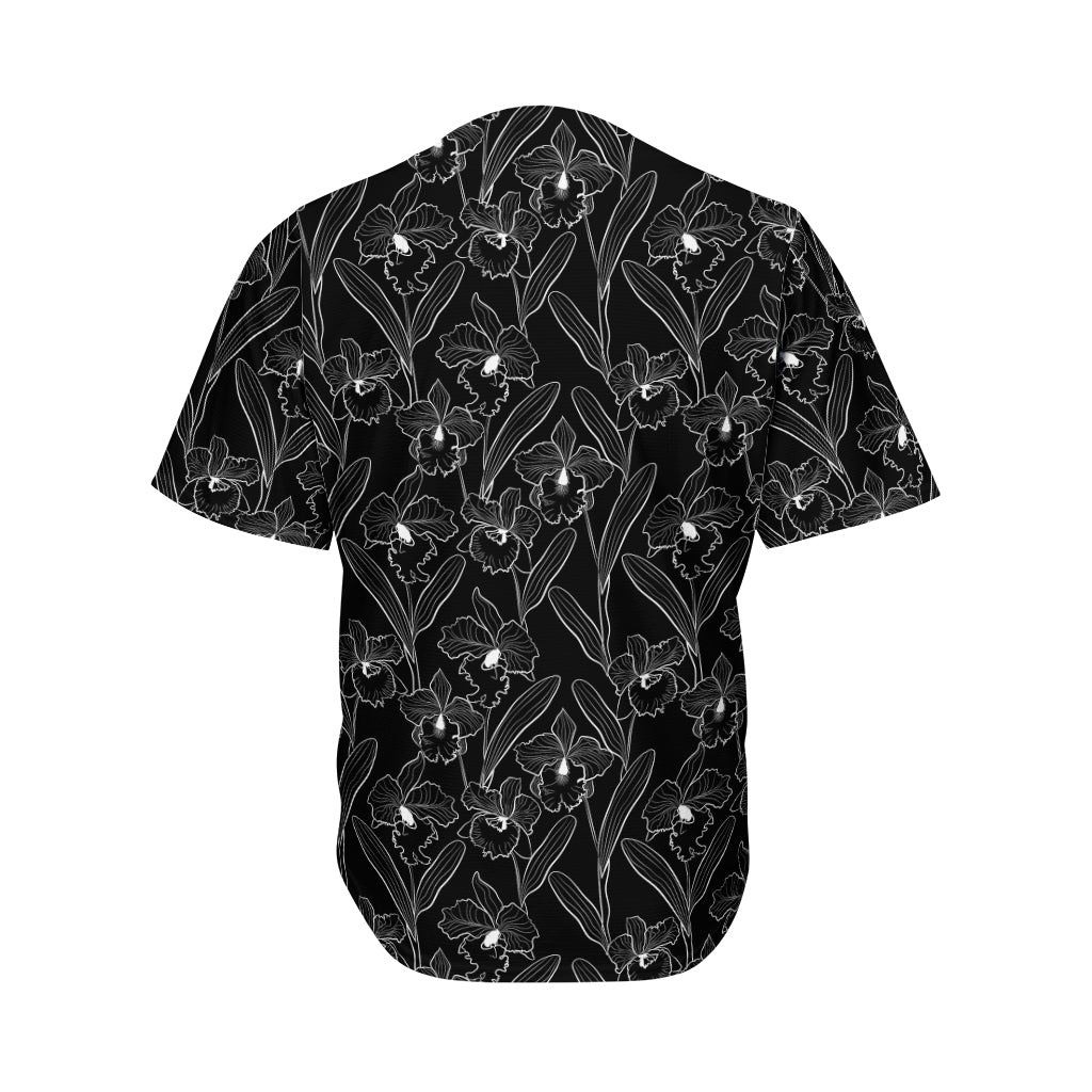 Black Cattleya Flower Pattern Print Men's Baseball Jersey