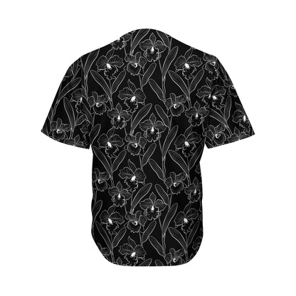 Black Cattleya Flower Pattern Print Men's Baseball Jersey