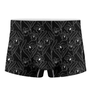 Black Cattleya Flower Pattern Print Men's Boxer Briefs